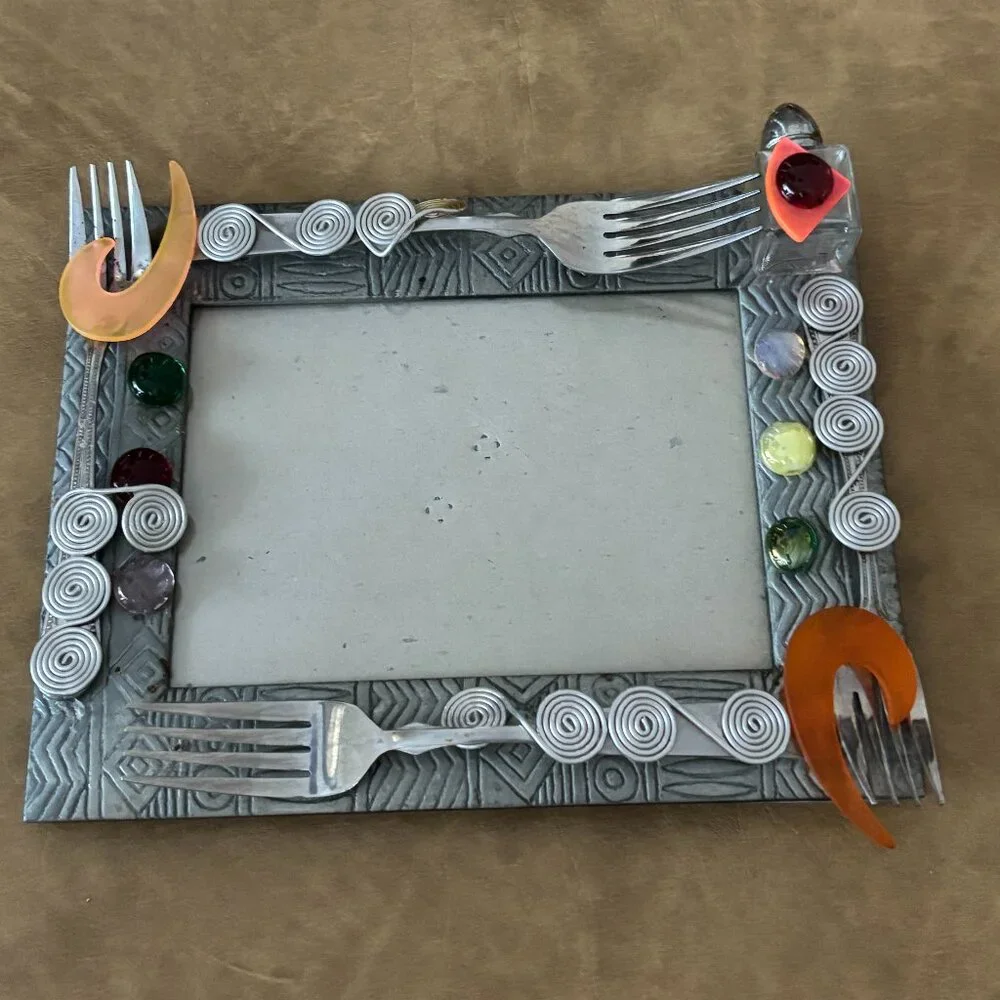 Picture Frame with Jewels and Kitchen Forks attached